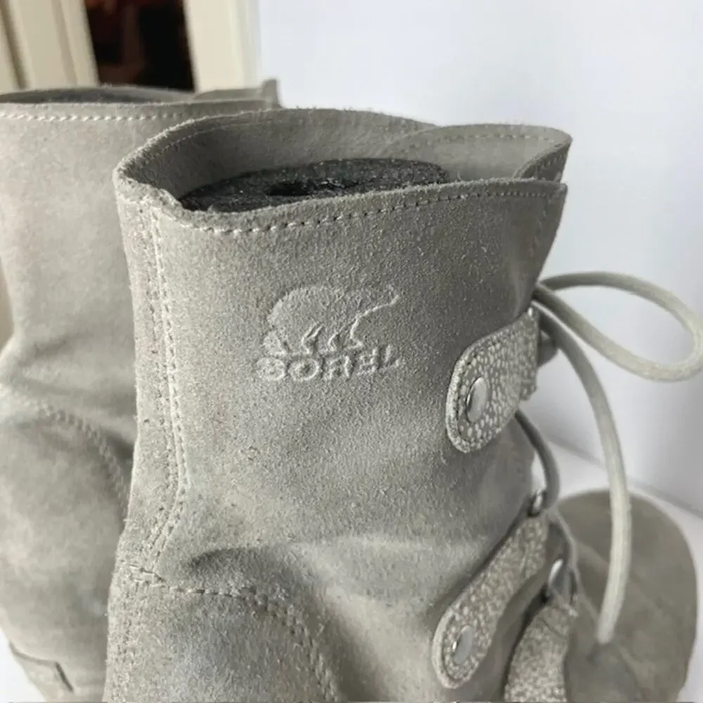 Sorel Wedge Boots Gray Suede Sz 9.5 Women Resort Ski Urban Luxe Winter Boho Cold